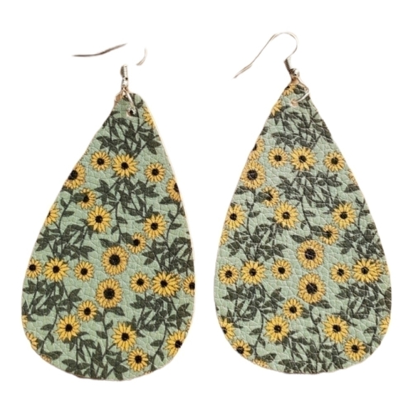 HANDMADE Large Sunflower Dangly Teardrop Earrings - Picture 1 of 4